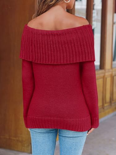 Image of Saodimallsu Womens Off The Shoulder Sweaters Oversized Long Sleeve Loose Ribbed Knit Fall Trendy Pullover Tops