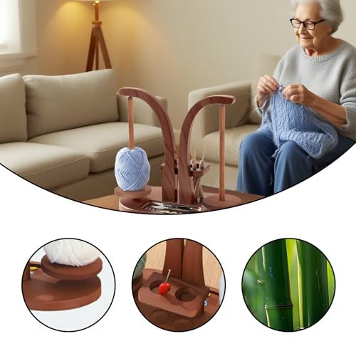 Image of Yarn Holder for Crocheting, Yarn Holder Spinner - Wooden Yarn Ball Holder with Magnetic Rotating Mechanism, Double Spindles, Ideal Crochet Gift for Knitting Lovers