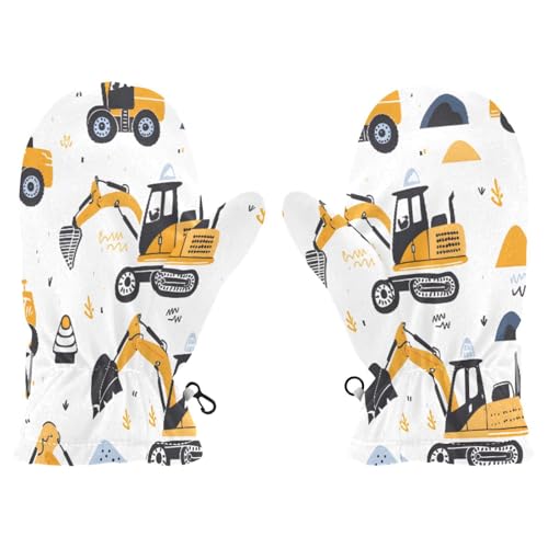 Kid's Winter Gloves Children Warm Gloves Excavating Machinery and Little Grass for Boys Girl Age 2-4 Years