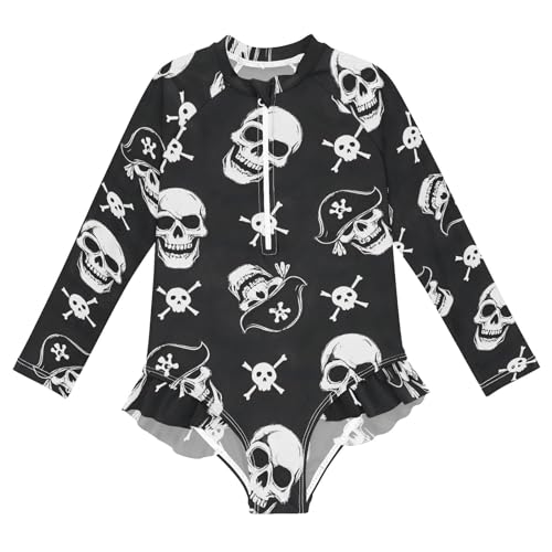 ALAZA Toddler Swimsuit Girl Bathing Suit Swimwear Rash Guard Pirate Skull Long Sleeve 3T