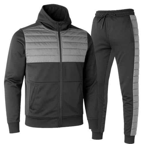 OLYMPUS Slim Fit Skinny - Chándal con capucha para hombre, M3135, negro y gris, X-Large