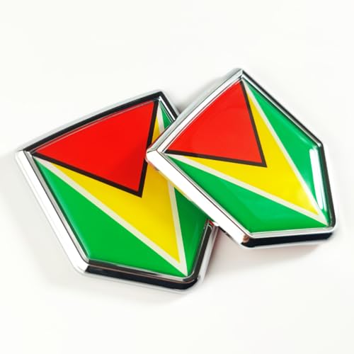 Image of Newperlite Guyana Flag Decal Sticker Car Emblem Guyanese Flag Car Decoration Accessories Chrome Shield for Truck Vehicles Cars, 2 Pack