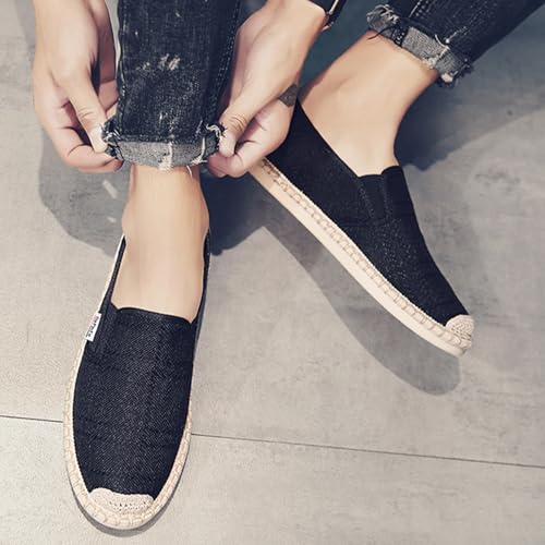 MILDSEVEN Simplicity Men's Traditional Chinese Linen Shoes, Fashion Soft Footwear, Casual Handmade Retro Loafers,9.5,Black2