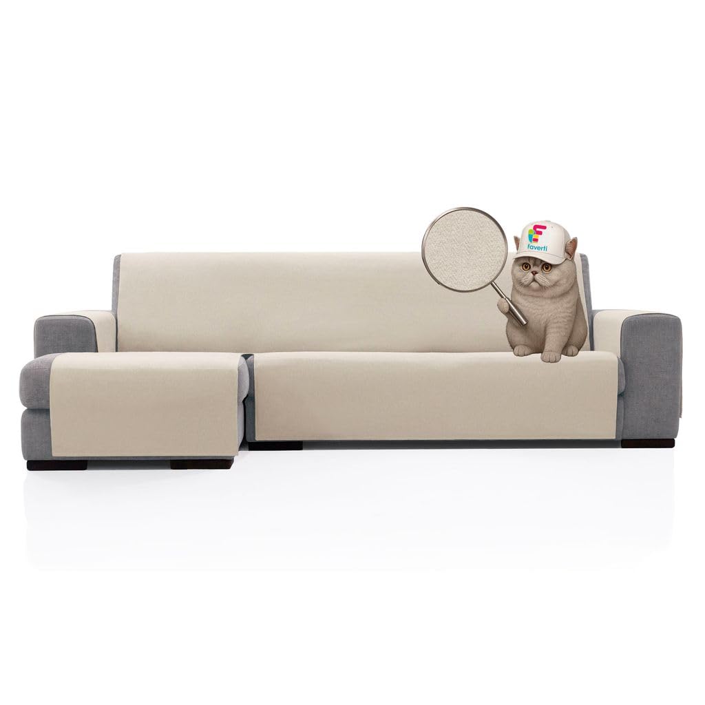 Cubre Sofá Chaise Longue Brazo Izquierdo 240 (Visto de Frente) | Modelo Sax | Protector Fresco, Resistente para Mascotas, Hecho en españa con Material Reciclado | Protector Chaise Natural