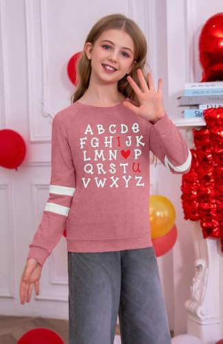 Image of Ithalt Kids Valentine Shirt Girls Valentines Shirts Cute Heart Graphic Long Sleeve Tee Tops 4-14y