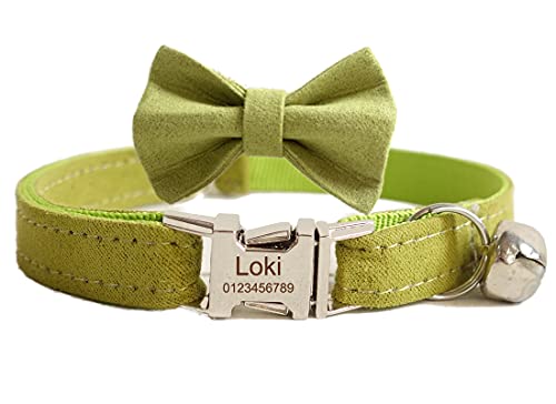 Personalized Cat Collar with Cute Bow Tie & Bell,Customize Engraved Pet Name and Phone Number for Puppy Kitten