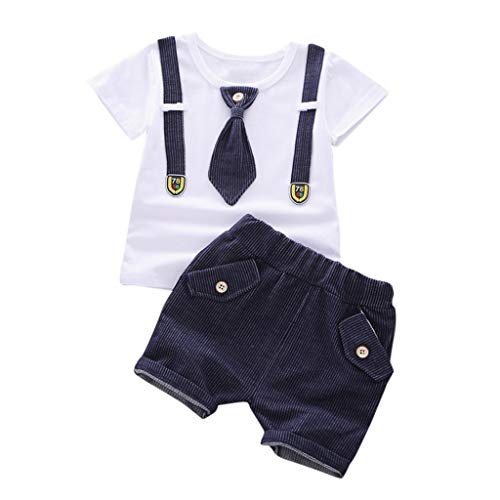 Toddler Kids Boys Short Sleeve Tops Fake Bow Tie T-Shirt + Shorts Set Outfit 2Pcs Infant Pants Clothing Sets Outfit