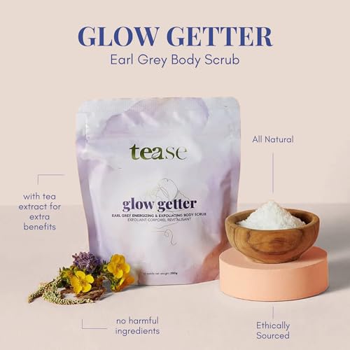 Tease Tea Exfoliating Body Scrub - Glow Getter Organic Body Scrub made with Organic Sugar Cane, Earl Grey Tea, Organic Coconut Oil, and Vitamin E for a Skin so Soft and Glowing Skin