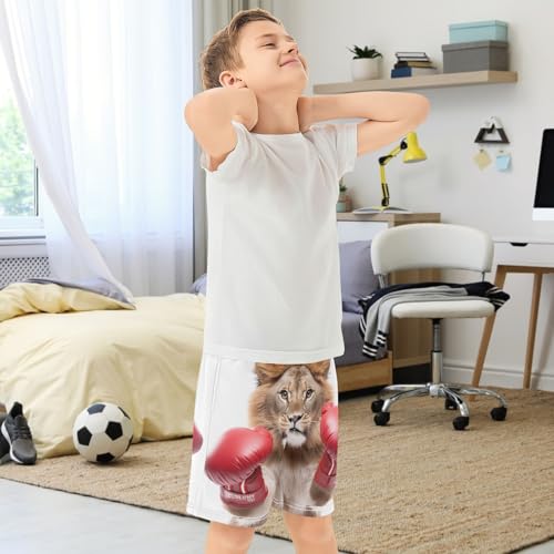 Boys Athletic Shorts with Pockets Funny Animal Wear Boxing Gloves Running Basketball Shorts for Youth 7-83