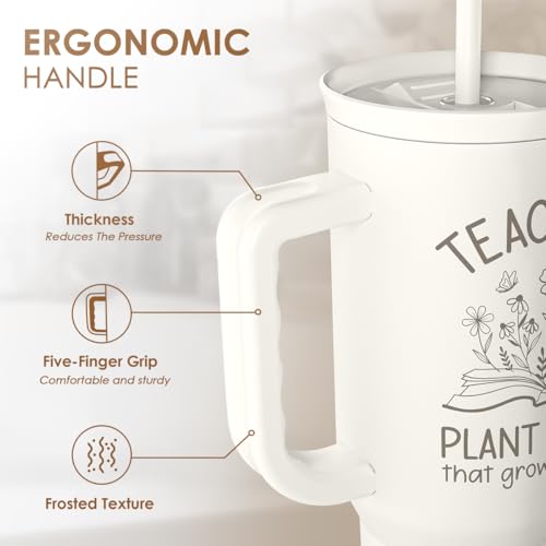 Image of SANDJEST Teacher Appreciation Gift - 40oz Stainless Steel Insulated Tumbler with Handle and Straw - Teacher Nutrition Facts Travel Coffee Mug Cup for Women Back to School Birthday Christmas
