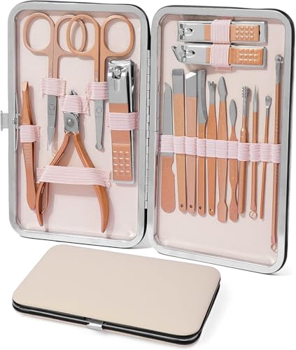 GDNK 18 IN 1 Stainless Steel Professional Manicure Set Nail Cutter For Women Nail Scissors Luxury Grooming Kit Manicure Pedicure Kit For Women (Rose Gold)