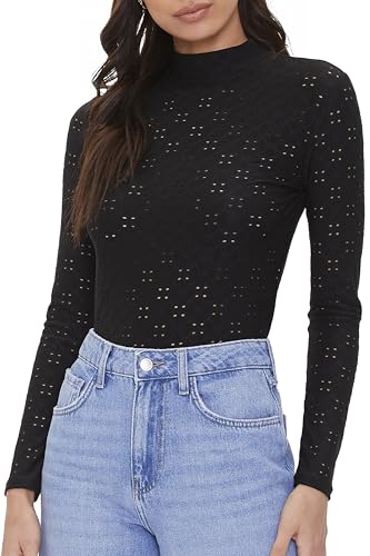 Forever 21 Haut à œillets pour Femme, Noir, M