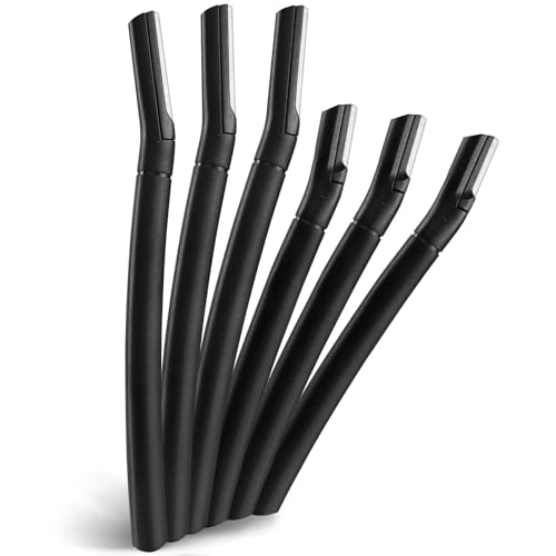 Image of 6 PCS Eyebrow Razor Set Face Razor for Women and Men, Multipurpose Dermaplaning Tool, Eyebrow Hair Trimmer, Face Shaver with Protective Cover, 3 Pcs Long Handles and 3 Pcs Short Handles (Black)