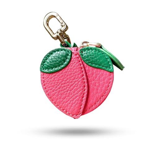 Image of 2.29 x 2.16 Inch Peach Fruit Bag Charm Cute Mini Coin Purse Keychain,Mini Leather Coin Pouch Change Purse for Backpack Decoration,Coin Peach Wallet Gifts for Girl Women