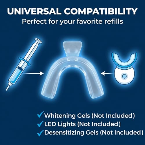 Image of Lumeeno Moldable Teeth Whitening Trays for Gel Compatible with Opalescence and All Gels - 4 Trays & 2 Storage Cases Thin, Trimmable, BPA-Free