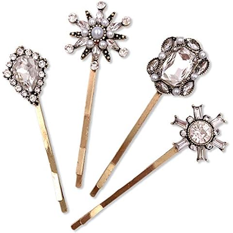 4PCS Vintage Rhinestone Pearl Bobby Pins Decorative Hair Slides Clips Accessories Women Cover