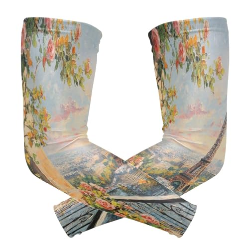 Kigai Romantic Paris UV Sun Protection Arm Sleeves for Men Women Cooling Compression Sports Arm Sleeves Tattoo Cover Up
