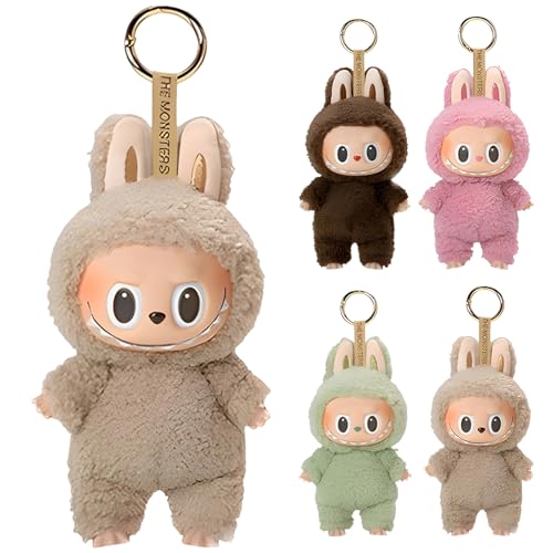 Axinyijia Muñeco Labubu de Peluche, 16 x 8cm Labubu Llavero, Labubu Keychain Muñecos Labubu Regalos para Fanáticos (Caqui)