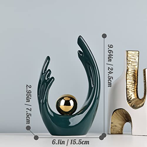 XMGZQ Teal Ceramic Abstract Statues and Sculptures,Green and Gold Art Ceramic Statues,Modern Home Decor for Living Room,Dining Table - Image 2