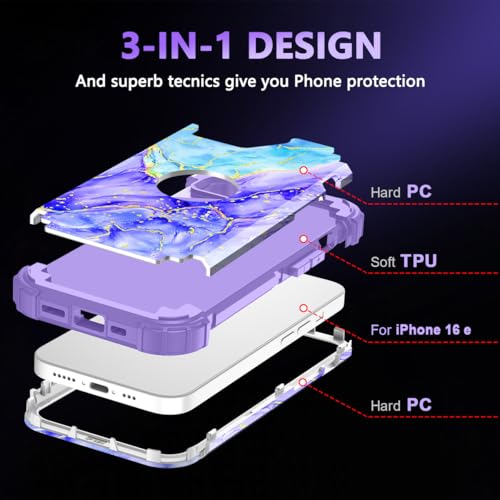 Casetego for iPhone 17e Case,iPhone 16e Case,Three Layer Heavy Duty Sturdy Shockproof Protection Full Rugged Hard PC+Soft TPU Bumper Protective Girls Case for iPhone 17e/16e 6.1 inch,Cobalt Violet by Casetego - Used condition - Image 3