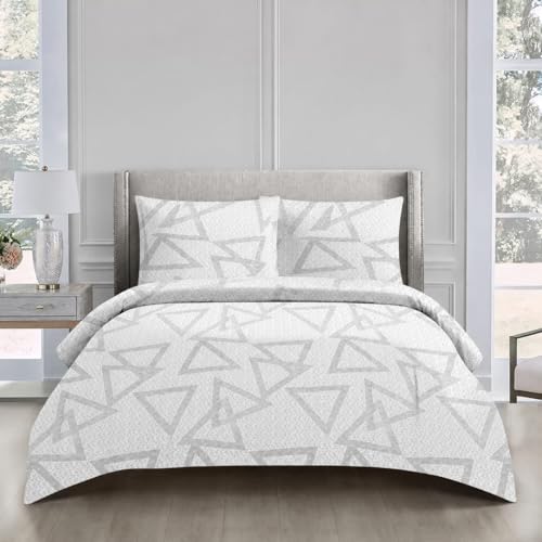 Image of Luxury Glace Cotton King Size Bedsheet with 2 Pillow Covers (108 x 108 Inch) | Soft & Breathable Fabric | Elegant Print Bed Sheet 3 Pc Bedding Set for Bedroom Grey Triangle