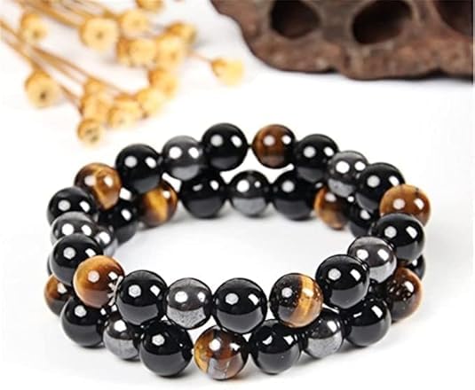 Black Obsidian Hematite Triple Protection Bracelets - Tiger Eye Beaded Natural Stone Set for Men Women Crystal Gemstone2