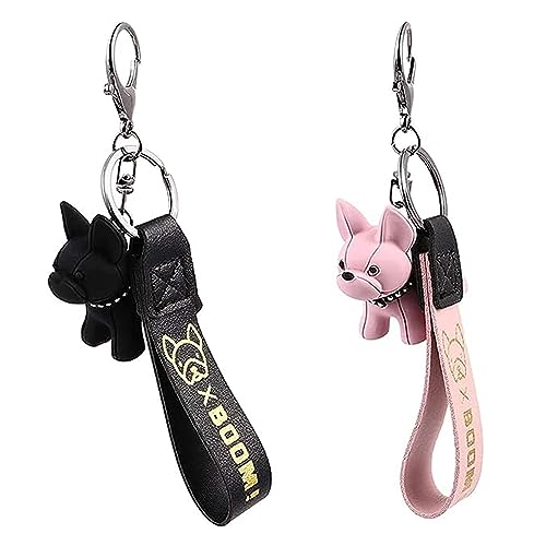 CTForest 2 Pezzi Portachiavi Bulldog, Portachiavi Bulldog Francese, Portachiavi Cane Cartone Animato, Adatto Per Ciondoli Zaino, Ciondoli Per Cellulare