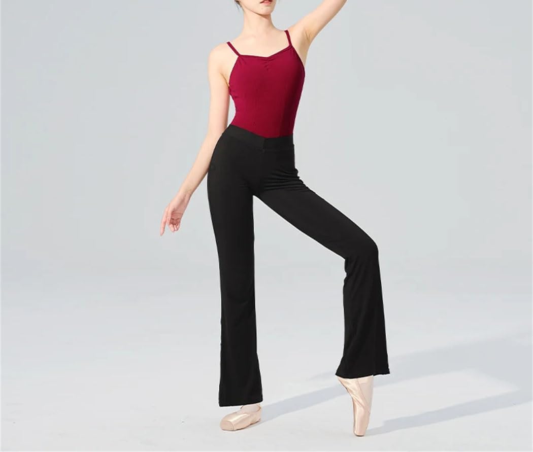 Women's Ballet Dance Pants High Waist Flare Leg Trousers for Fitness Gymnastics Long Bell-Bottom Style