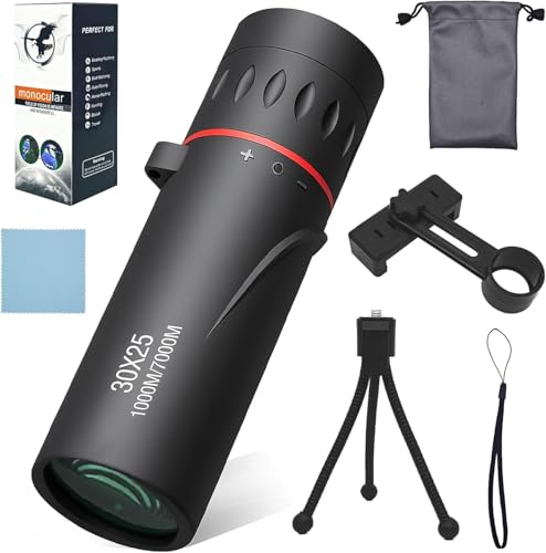 Jumelles Monoculaires pour Adultes avec Trépied, 30X25 Télescope Monoculaire,Mini Télescope Portable,Accessoire de Camping, pour Observation des Oiseaux,...