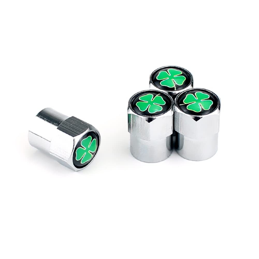 Yooce Four Leaf Clover Stem Cap Valve Cap Silver, 4Pcs