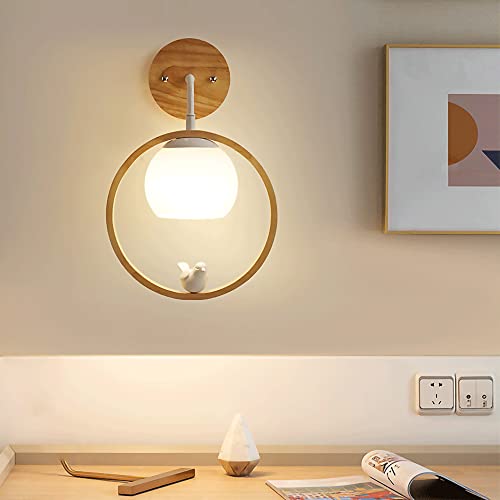 Lámpara de pared de registro de anillo con aplique de madera E27 8
