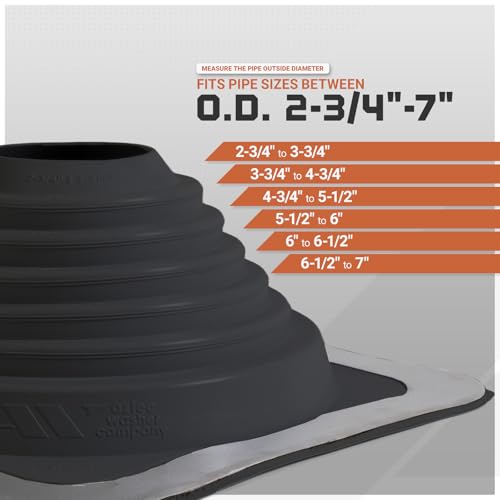 Image of #4 Square EPDM Metal Roof Pipe Flashing Boot with Complete Install Kit (Fits 2-3 /4 inch - 7 inch Pipe OD), Black