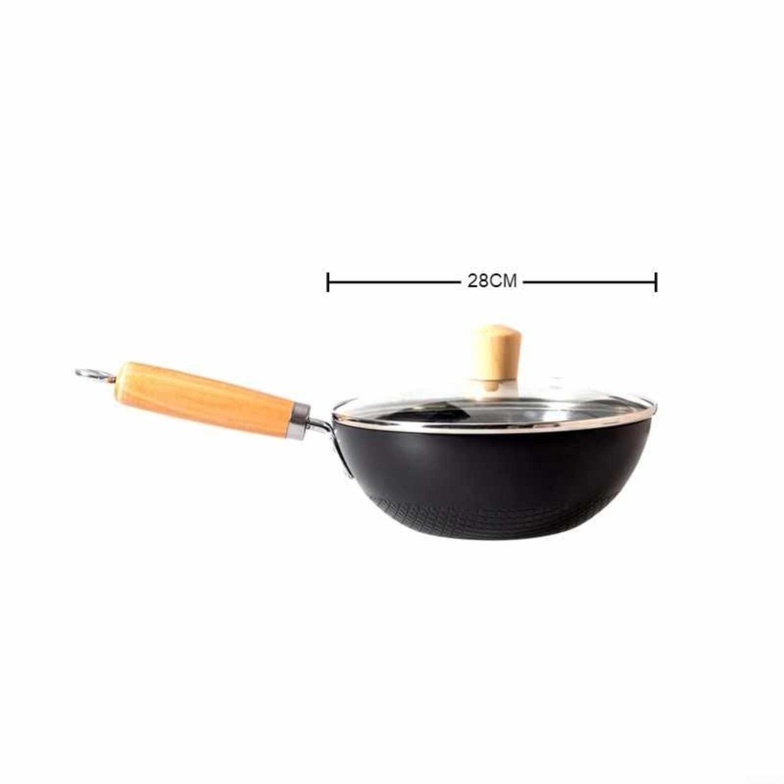 Wok non rivestito, con comoda impugnatura, ferro battuto, 20 cm, stile giapponese per una persona in cucina, per uso elettrico a gas a induzione (B-28 cm)