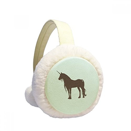 Orejeras de invierno de felpa suave y piel de imitación con silueta de unicornio negro
