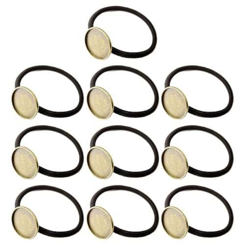 lasenersm 10 Pieces Hair Ties Hair Bands with 20mm Round Blank Cabochon Setting Tray Elastic Hair Rope with Blank Tray for DIY Hair Accessories Making, Black and Antique Bronze