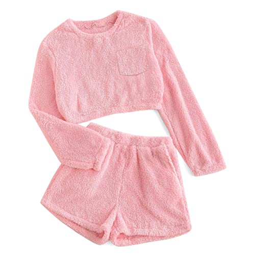 Image of Mafulus Girls Pants Sets Two Pieces Kids Comfy Lightweight Long Sleeve Fleece Sets with Pockets