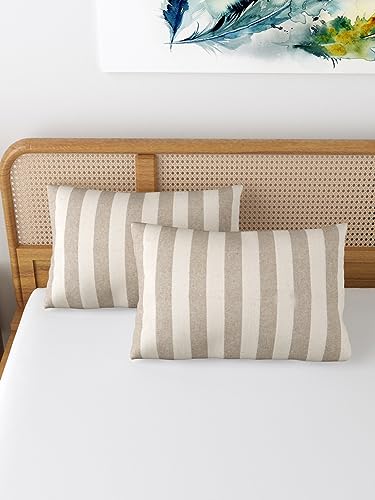 Image of 180 TC Pillow Cover Set of 2 | Pillow Cover Cotton 100% | Pillow Cover Set of 2 King Size | Wrinkle Free & Fade Resistance | Striped Pattern | Standard Size | All Season Use (Soft Cream)