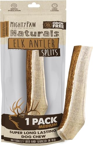 Mighty Paw Naturals Split Elk Antler for Dogs | USA Sourced Long Lasting Chew for Aggressive Chewers Low Odor Natural Alternative to Dog Toys