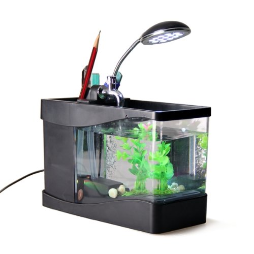 Mini Acquario Portapenne da Scrivania con Luce LED...