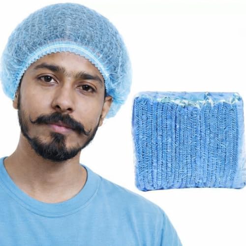 Image of KAUSTA Disposable Bouffant caps /Surgical Caps /Cooking Caps /Surgical Head Caps /Non Woven Head Caps, Pack Of 100pcs (18 inch) Medical Use Disposable Bouffant Caps Stretchable Hair Cover