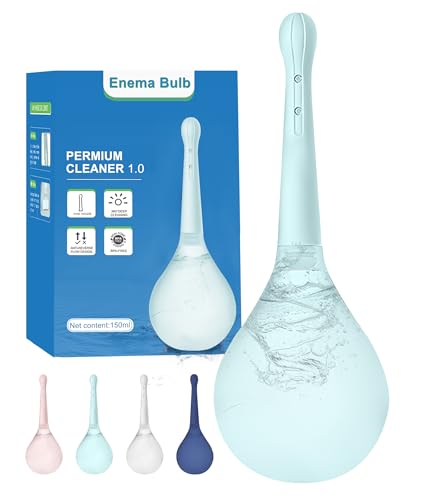 Image of Enema Douche for Men & Women - Anti Back-Flow Anal Bulb with 5-Opening Spray Tip, 150ml Portable Kit for Personal Intimate Hygiene (Blue)