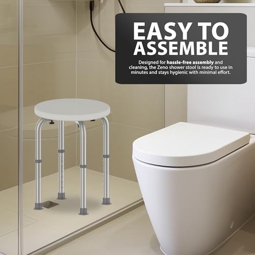 ZENO Shower Stool 50cm | Bath Seat Height Adjustable | Shower Chair | Shower Stools To Sit On In Shower | Shower Seat With Aluminium Frame & Non Slip Feet | 7-Height Shower Stool for Elderly - Image 5