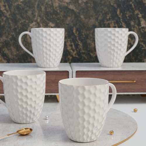 The Earth Store White Honeycomb 22k Liquid Gold Line Premium Coffee Mug - Bone China Coffee Mug Set of 4, 370ml Each Capacity Bone China Mugs | Microwave Safe Coffee Mug for Gifts (B0CV7WLFNF) Amazon Price History, Amazon Price Tracker