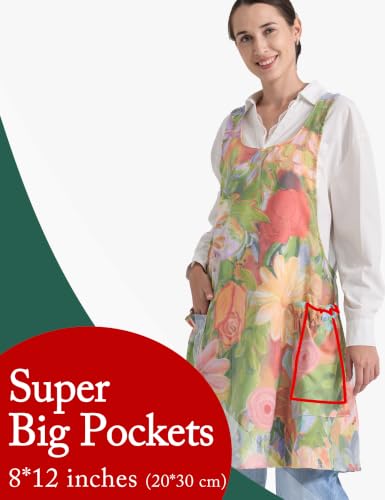 Image of Cozy Adjustable Cross Back Aprons for Women with Pockets Cotton Linen Cooking Kitchen Baking
