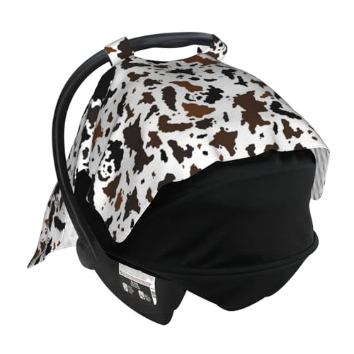 Image of Black Brown Cow Print Baby Car Seat Canopy Cover 39x27.5 Inches Multi Use Nursing Cover for Newborn Car Seat Canopy Mom Nursing Breastfeeding Covers Newborn Shower Gifts