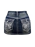 WDIRARA Women's Low Rise Butterfly Embroidery Bodycon Mini Denim Skirt Y2k Jean Skirt Blue