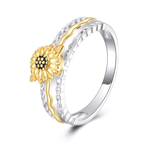 Bague tournesol argent sterling 925 bijou minimaliste fin de haute pureté