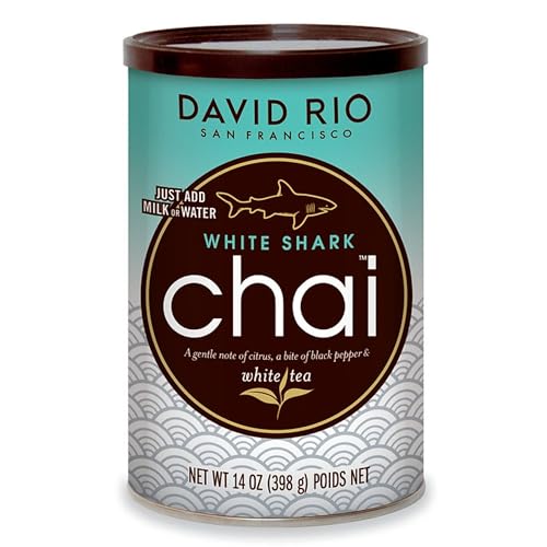 White Shark Chai Tea Latte Mix, 14 Oz, White Tea, Organic Spices, Dairy Free, Serve Hot or Cold, Just Add Water or Milk, 14 Servings