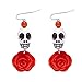 Lively Moments Boucles d'oreilles / Boucles d'oreilles Dia de Los Muertos / Blanche Tête de Mort avec Rose Rouge / Jour de la Mort Déguisement Halloween Accessoires