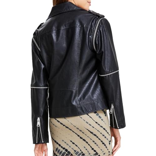 DKNY Jeans Womens Faux Leather Short Motorcycle Jacket Black XL2